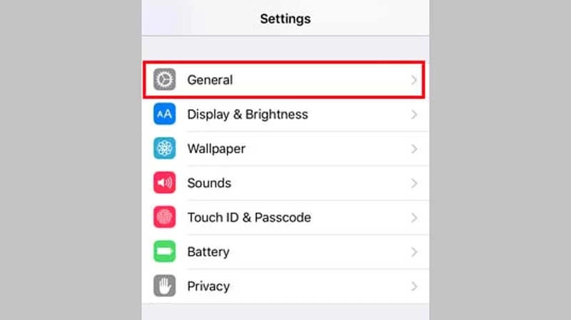 truy cập vào ứng dụng Settings và chọn General