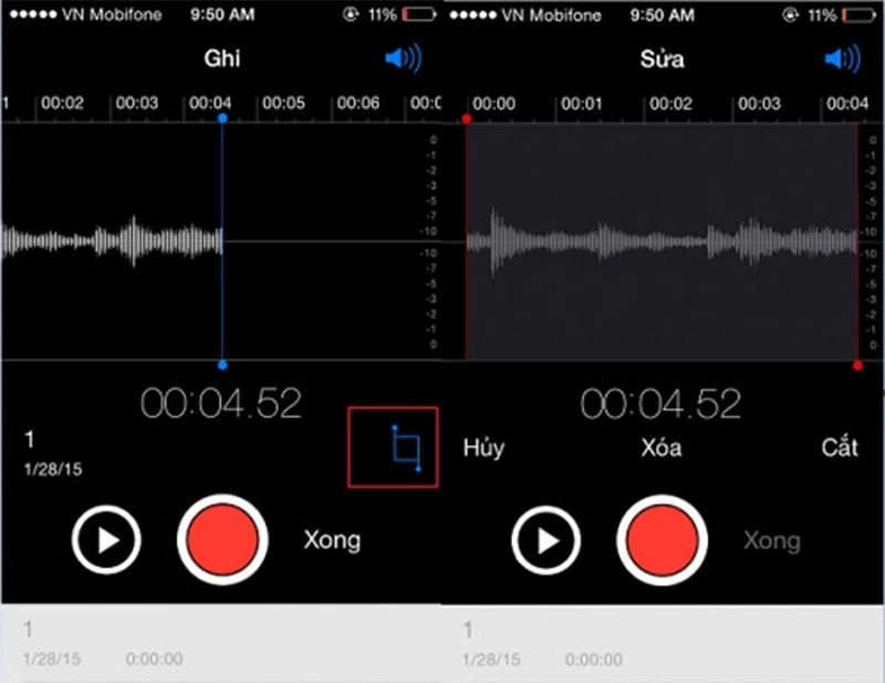 Để nghe lại file ghi âm chọn nút Play 