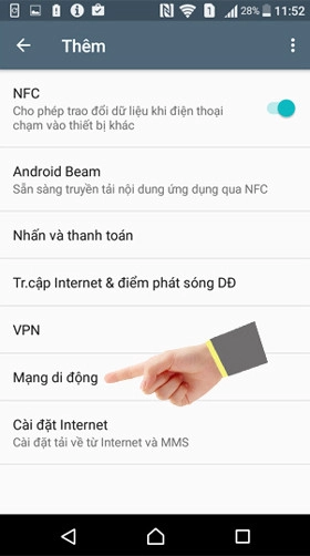 Chọn mục Mạng di động - Cellular networks