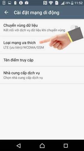 Chọn mục Loại mạng ưa thích - Preferred network type