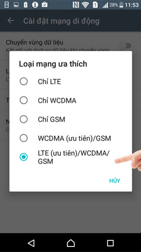 Chọn 4G/WCDMA/GSM