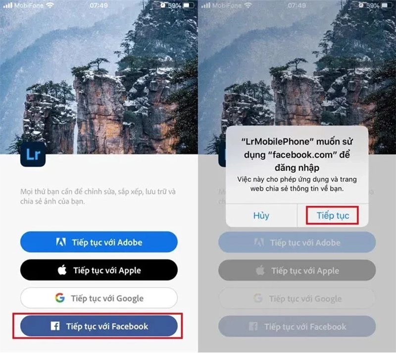 Ở trang giao diện chính, bạn chọn Tiếp tục với Facebook