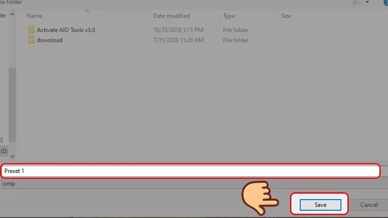 Đặt lại tên cho preset nếu muốn