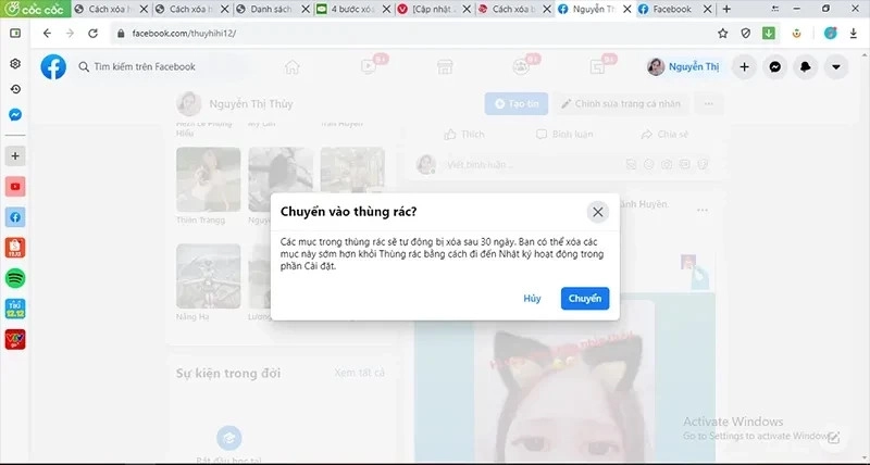 Chọn để xác nhận xóa bài viết trên Dòng thời gian