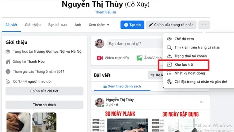 Chọn mục Kho lưu trữ