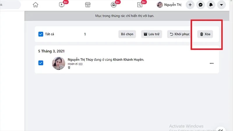 Tích vào bài viết bạn cần xóa bỏ hoàn toàn trên Facebook và chọn [Xóa] để xác nhận