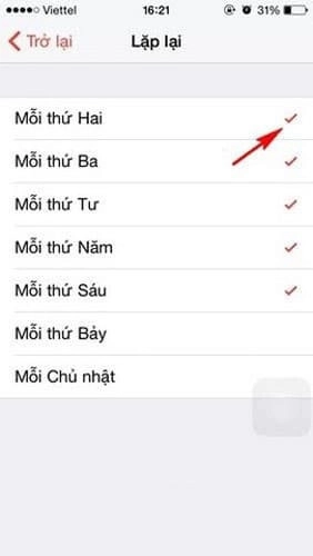 Cài đặt các ngày lặp lại