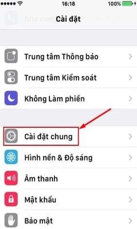 Chọn General – Cài đặt chung