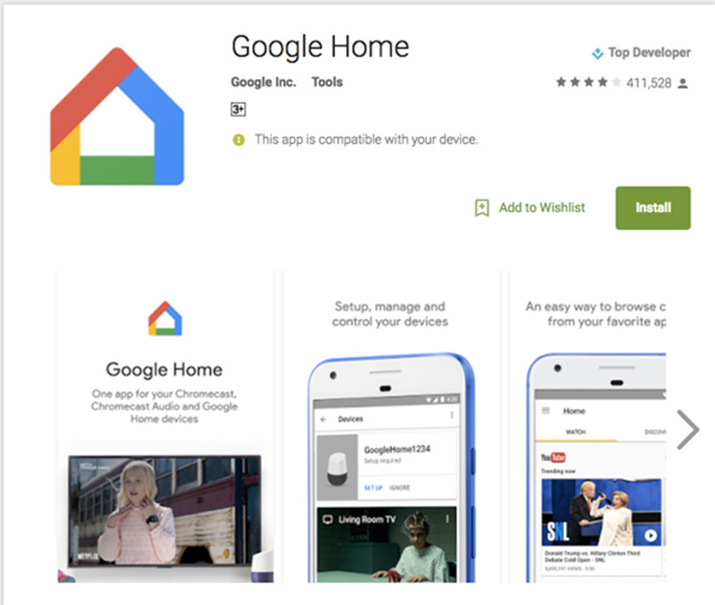 Giao diện ứng dụng Google Home trên CH Play
