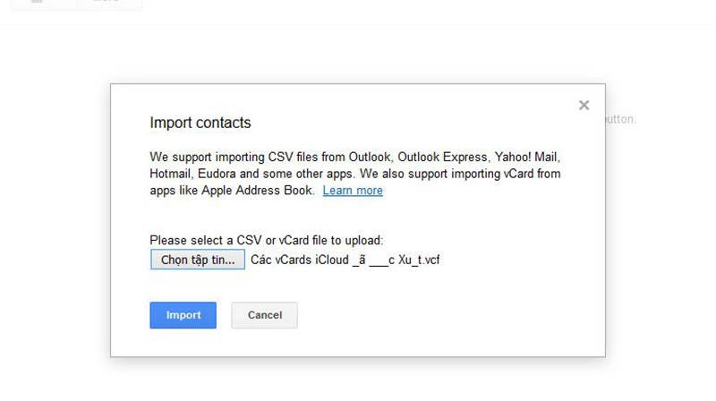 Chọn Import để nhập dữ liệu