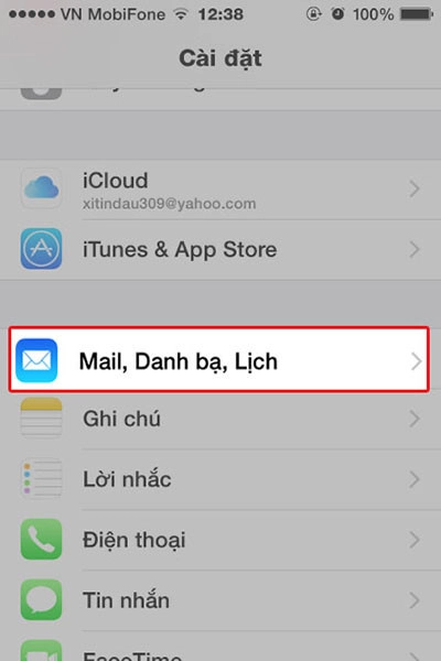 Chọn Mail Danh bạ Lịch
