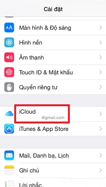 Tiến hành vài Cài đặt chọn mục iCloud
