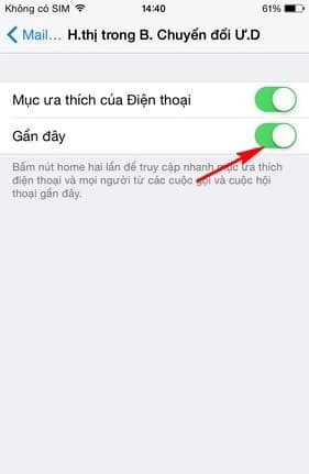 bạn gạt thanh ngang ở dòng Gần đây