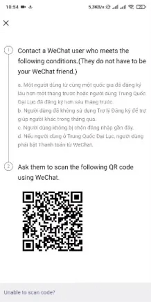 Thực hiện quét mã để đăng ký