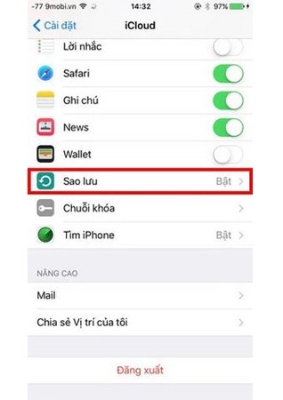 Sao lưu trực tiếp trên iPhone 7 thông qua iCloud