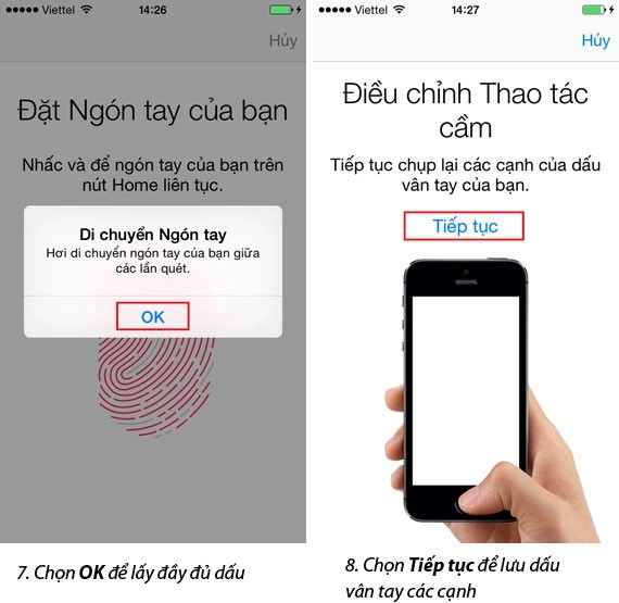 Điều chỉnh ngón tay và thao tác cầm để iPhone xác nhận