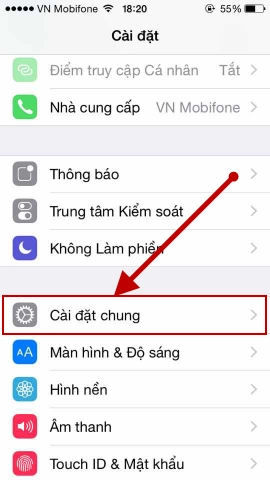 Chọn cài đặt chung