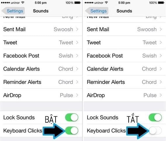 Tùy chỉnh Keyboard Clicks – Bấm âm thanh về chế độ OFF