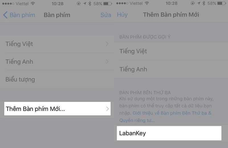 Thêm bàn phím mới