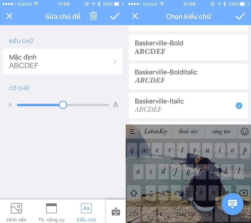 Thay đổi được cả kiểu chữ và cỡ chữ