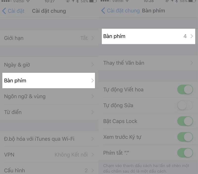 Bạn vào phần cài đặt vào phần bàn phím 