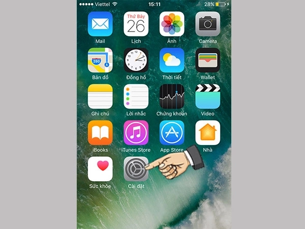 Chọn Cài đặt trên màn hình chính
