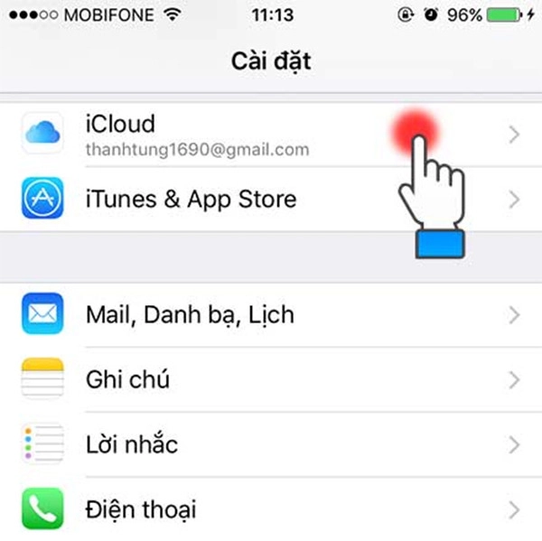 Chọn iCloud