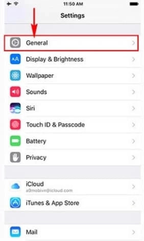Chọn mục General – Cài đặt chung