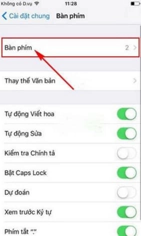 Tiếp tục chọn mục Keyboard – Bàn phím
