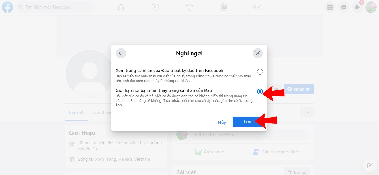 Chọn giới hạn nơi bạn nhìn thấy trang cá nhân