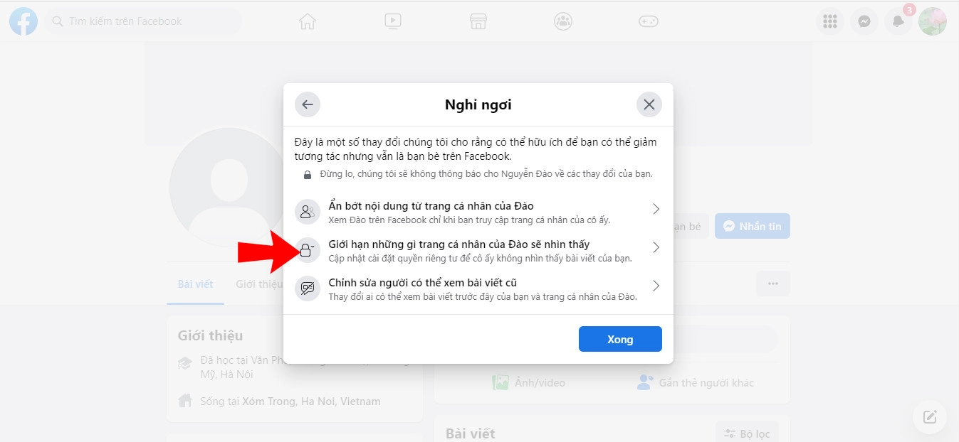 Chọn giới hạn những gì trang cá nhân của bạn bè sẽ nhìn thấy
