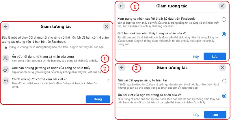Chọn nội dung muốn giảm tương tác