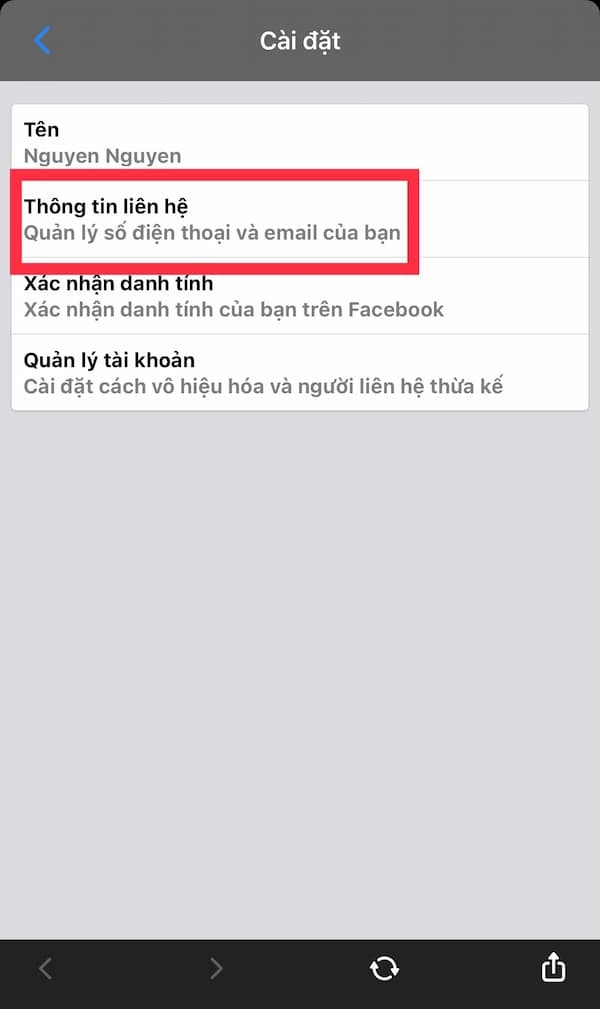 Chọn thông tin liên hệ