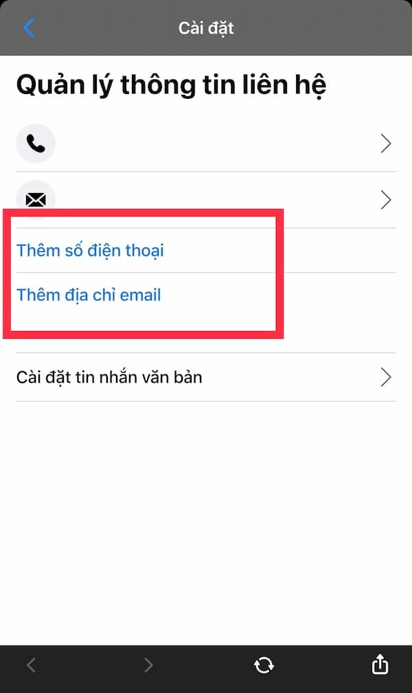 Thêm số điện thoại và email