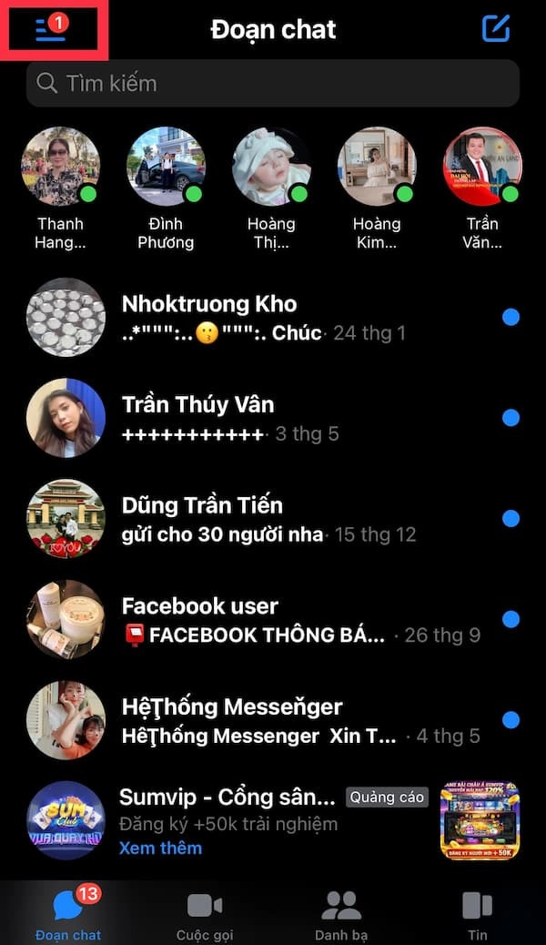 Nhấp biểu tượng 3 gạch ngang