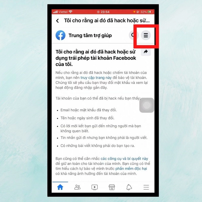Bước 2: Click vào “3 thanh ngang” ở góc phải màn hình ĐT như hình