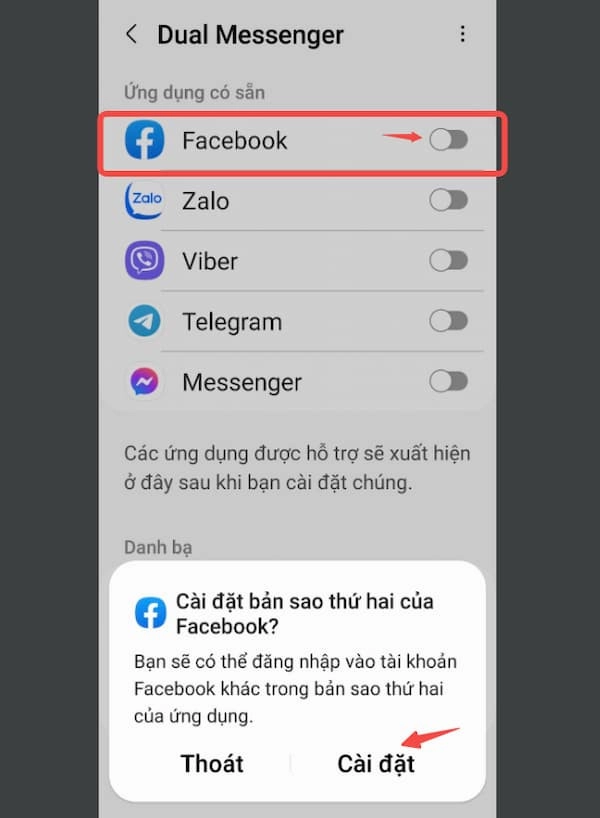 Chọn ứng dụng mạng xã hội để tạo bản sao thứ 2