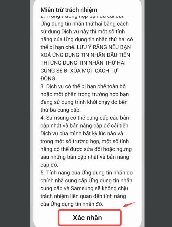 Bấm Xác nhận để hoàn tất cài đặt