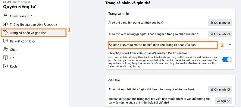 Ẩn bình luận chứa một số  từ nhất định khỏi trang cá nhân của bạn