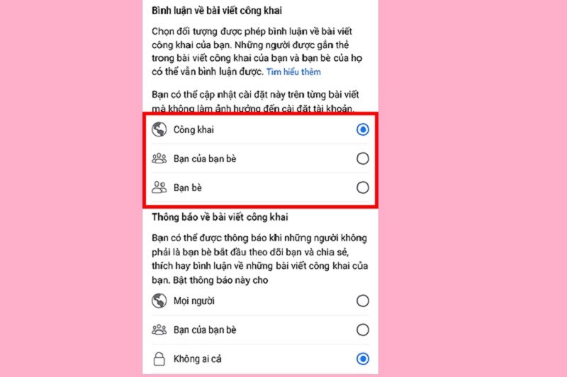 Tiến hành thiết lập đối tượng có thể cmt trên facebook của bạn