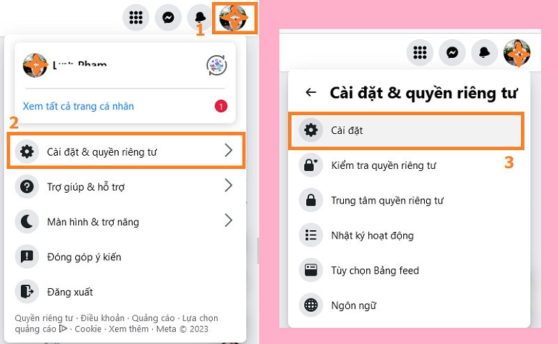 Đăng nhập facebook đến click vào ảnh đại diện