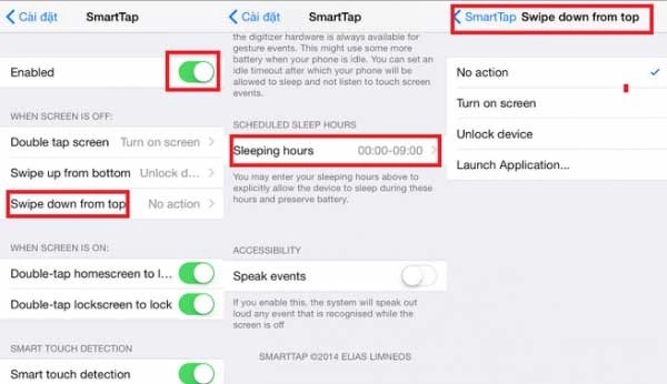 Kích hoạt mở Swipe up from bottom sau khi cài đặt SmartTap
