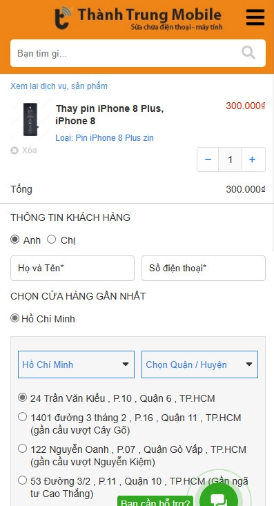 Chọn cửa hàng và thời gian quý khách sẽ đến