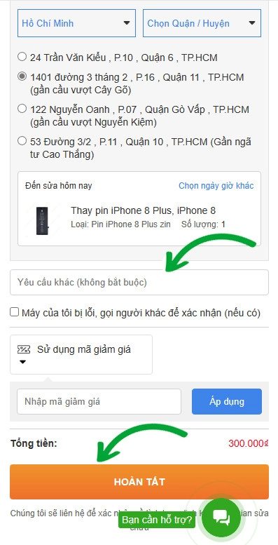 Nhấn hoàn tất để kết thúc