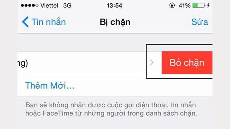 Bỏ chặn cho số điện thoại