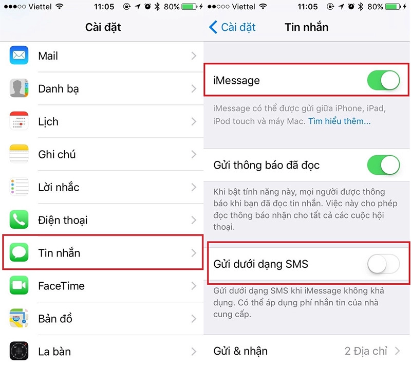 Tắt chế độ Imessage trên iPhone 7
