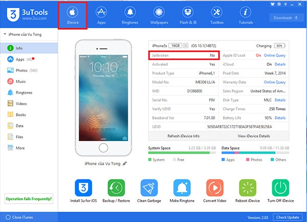 Kiểm tra bằng 3uTools