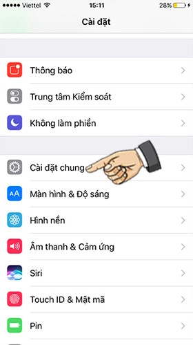 Chọn cài đặt chung