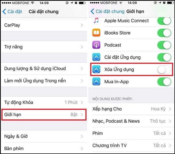 Xóa thiết lập giới hạn