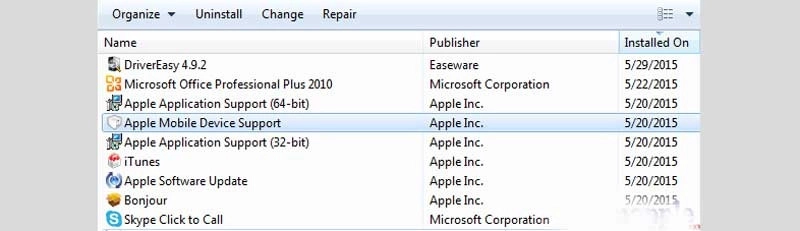 Gỡ và cài đặt lại phần mềm hỗ trợ Apple Mobile Device Support